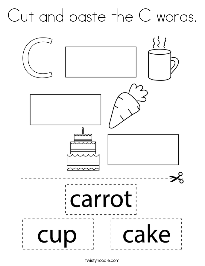 Cut and paste the C words. Coloring Page
