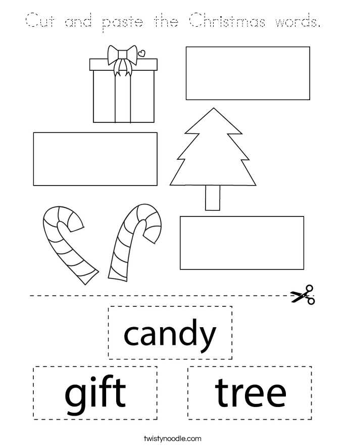 Cut and paste the Christmas words. Coloring Page