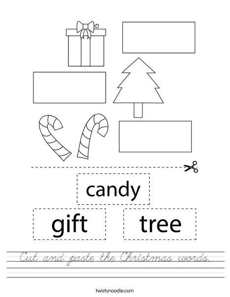 Cut and paste the Christmas words. Worksheet