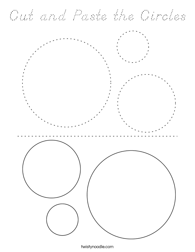 Cut and Paste the Circles Coloring Page D'Nealian Twisty Noodle