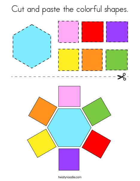 Cut and paste the colorful shapes. Coloring Page