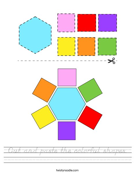 Cut and paste the colorful shapes. Worksheet