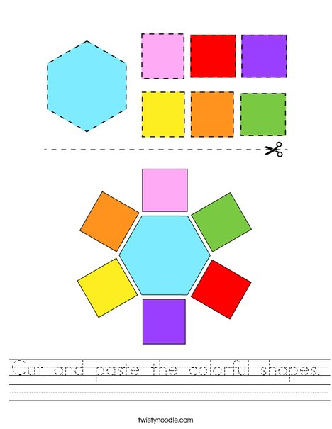 Cut and paste the colorful shapes. Worksheet