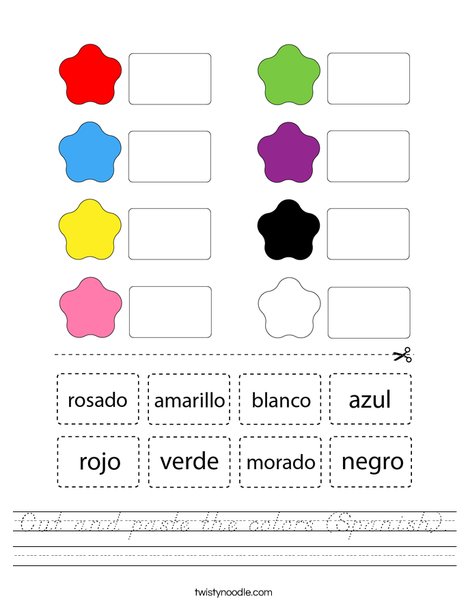 Cut and paste the colors (Spanish). Worksheet