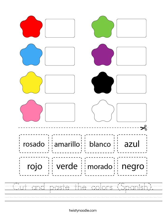 Cut and paste the colors (Spanish). Worksheet
