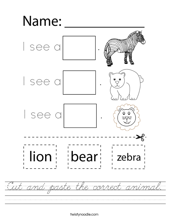 Cut and paste the correct animal. Worksheet