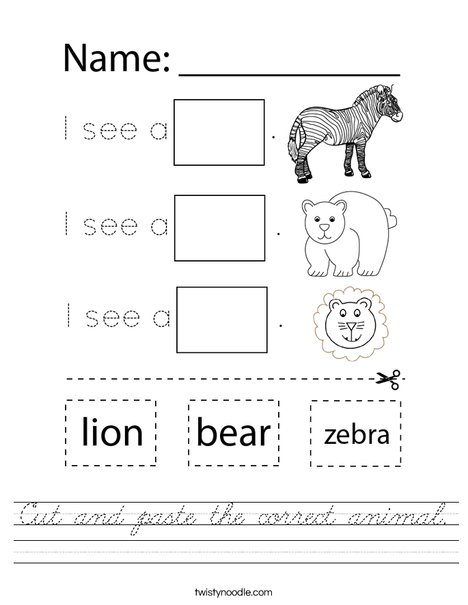 Cut and paste the correct animal. Worksheet