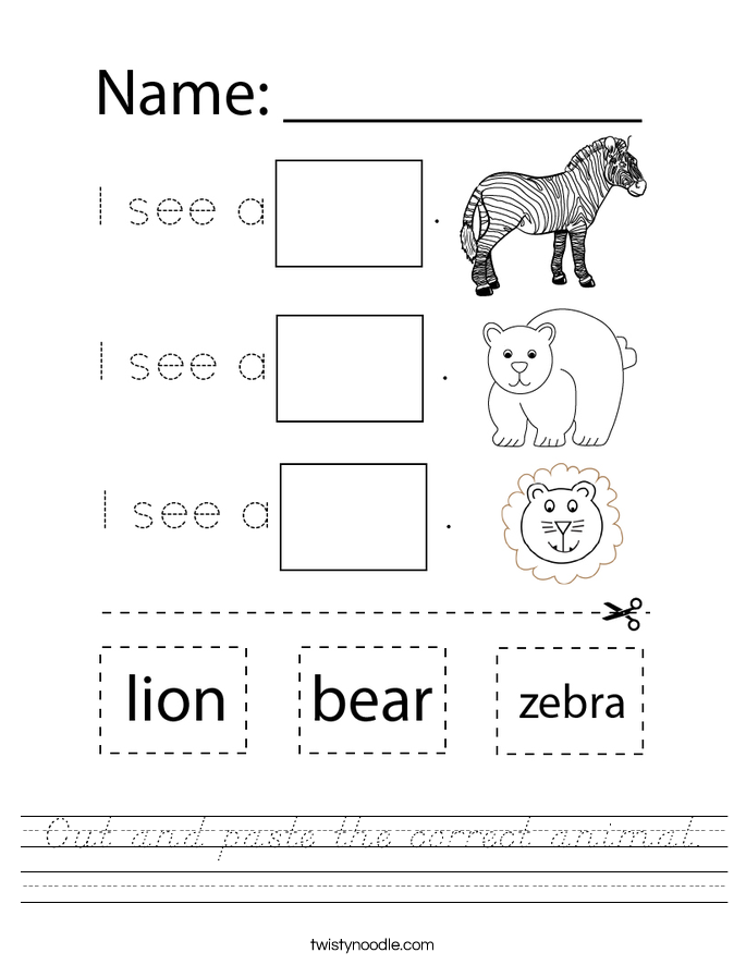 Cut and paste the correct animal. Worksheet