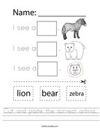 Cut and paste the correct animal Handwriting Sheet