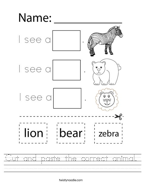 Cut and paste the correct animal. Worksheet