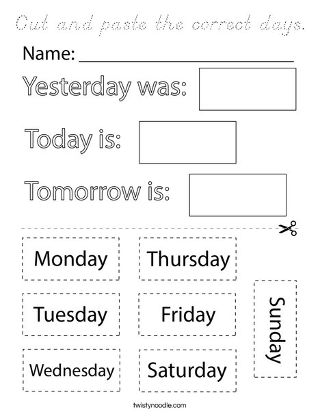 Cut and Paste the correct days. Coloring Page