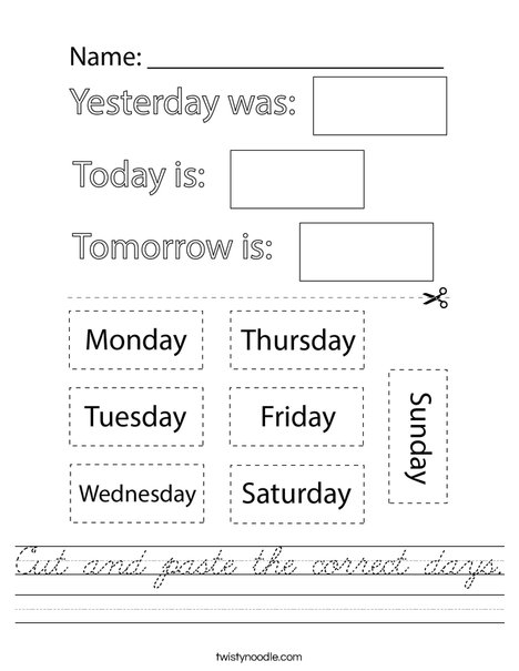 Cut and Paste the correct days. Worksheet