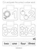 Cut and paste the correct number word Coloring Page