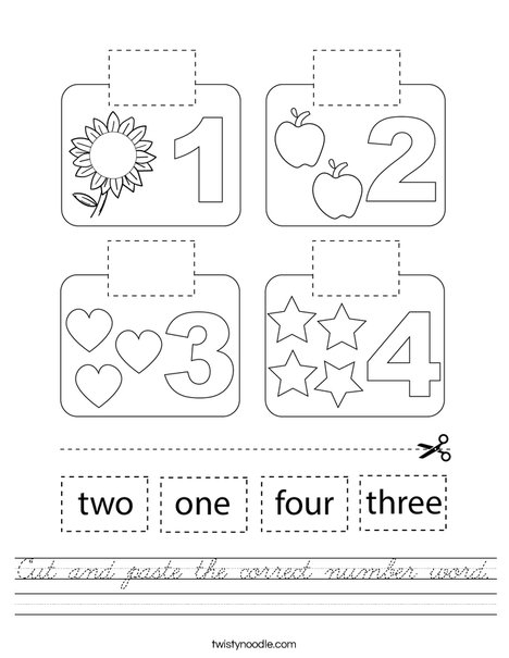 Cut and paste the correct number word. Worksheet