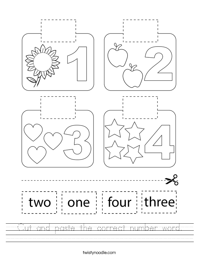 Cut and paste the correct number word. Worksheet