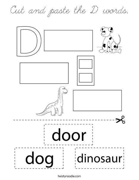 Cut and paste the D words. Coloring Page