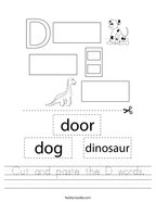 Cut and paste the D words Handwriting Sheet