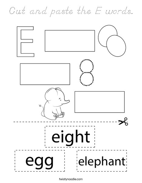 Cut and paste the E words. Coloring Page