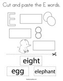 Cut and paste the E words Coloring Page