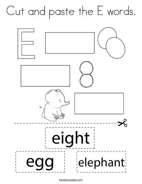 Cut and paste the E words. Coloring Page