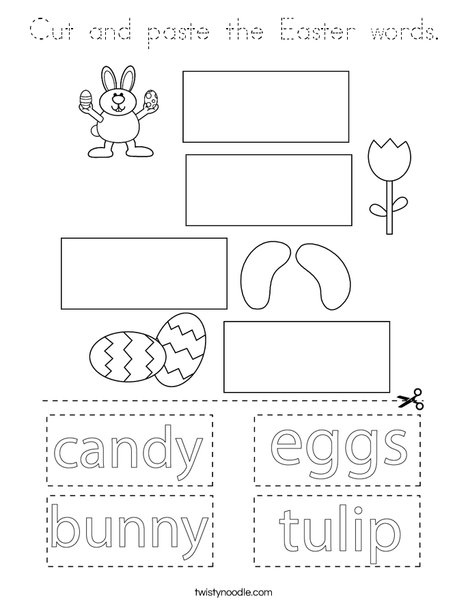 Cut and paste the Easter words. Coloring Page
