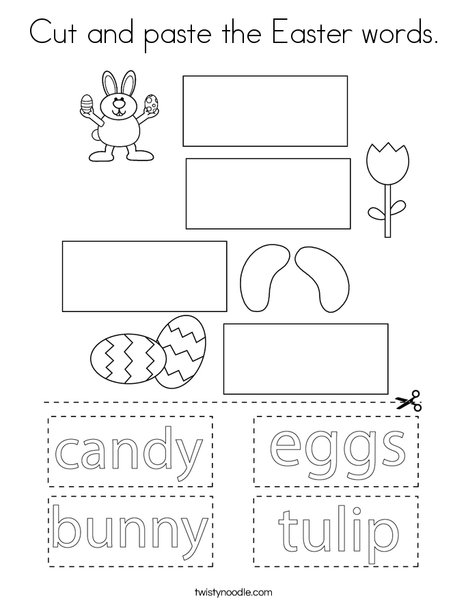 Cut and paste the Easter words. Coloring Page