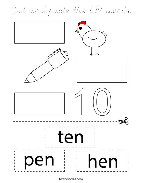 Cut and paste the EN words. Coloring Page