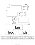 Cut and paste the F words Handwriting Sheet