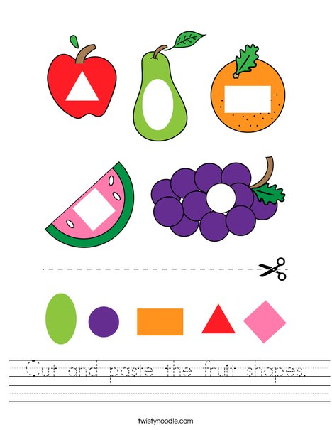 cut and paste the fruit shapes worksheet twisty noodle