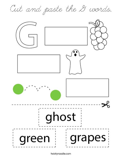 Cut and paste the G words. Coloring Page