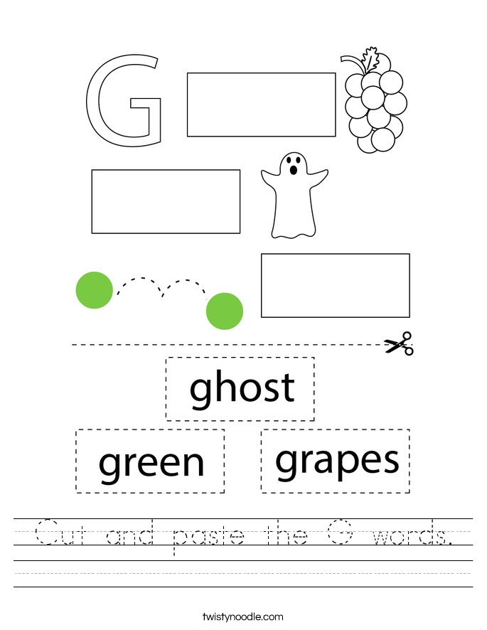 Cut and paste the G words. Worksheet