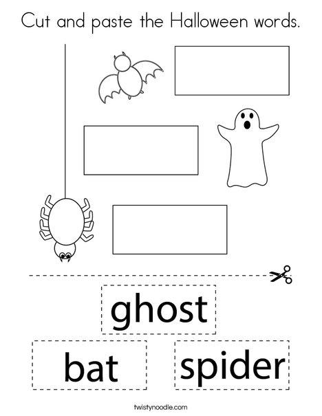 Cut and paste the Halloween words. Coloring Page