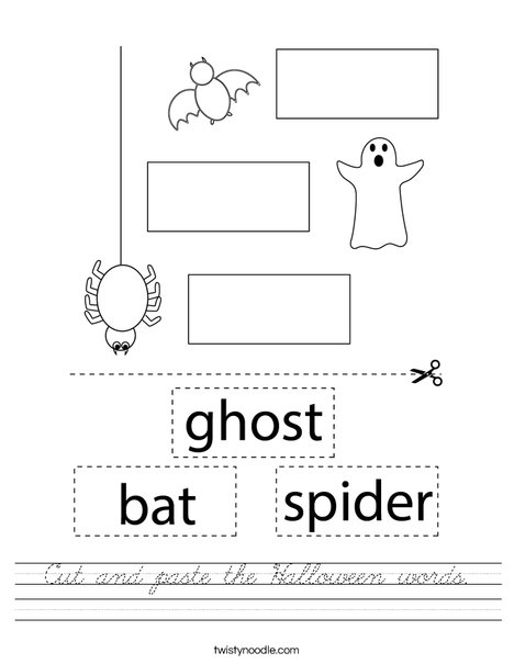 Cut and paste the Halloween words. Worksheet