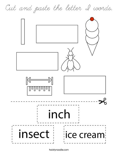 Cut and paste the I words. Coloring Page