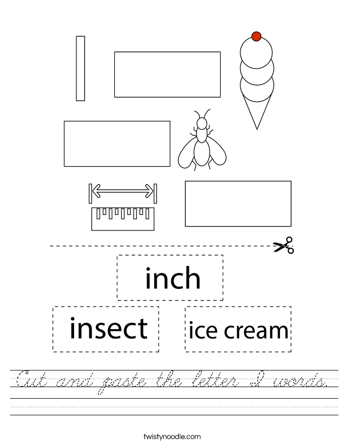 Cut and paste the letter I words. Worksheet