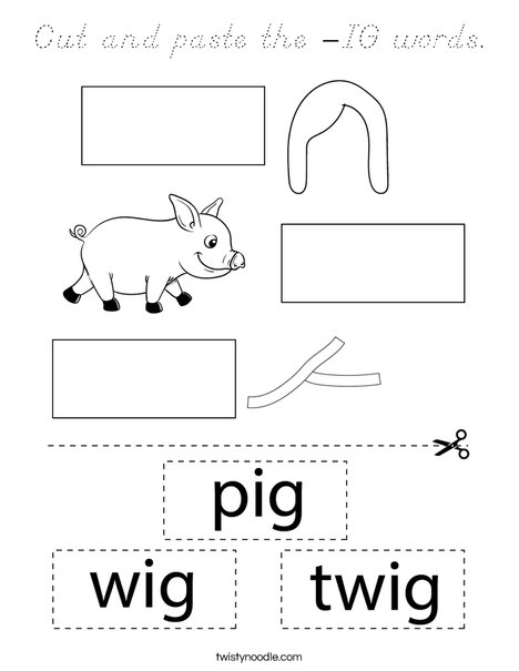 Cut and paste the -IG words. Coloring Page