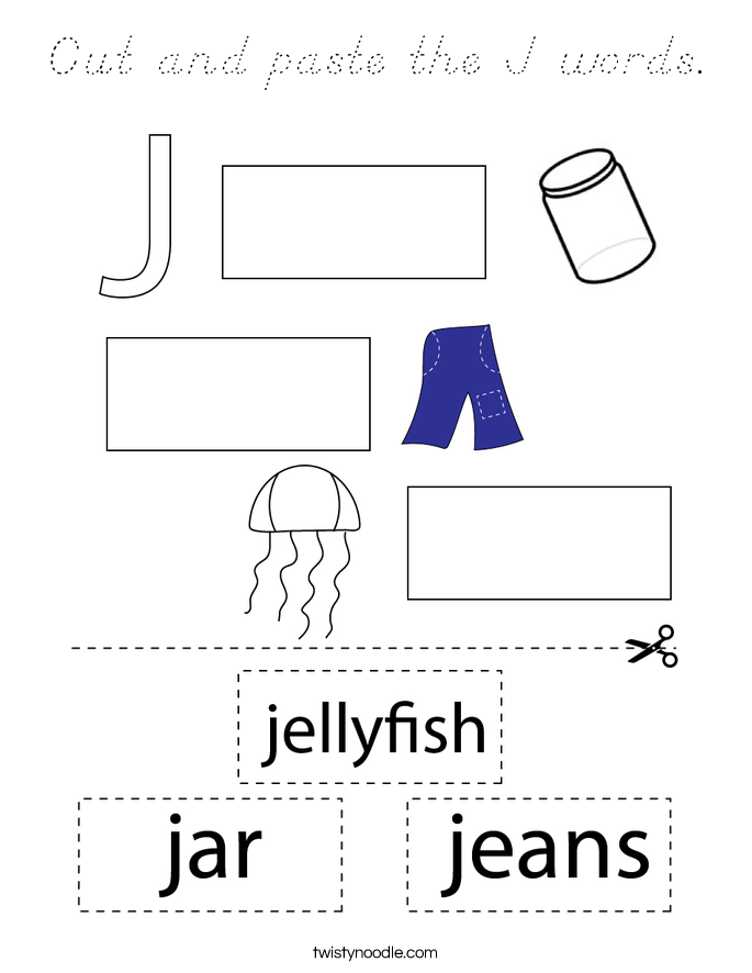 Cut and paste the J words. Coloring Page