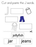 Cut and paste the J words Coloring Page