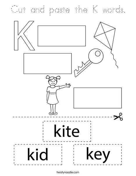 Cut and paste the K words. Coloring Page