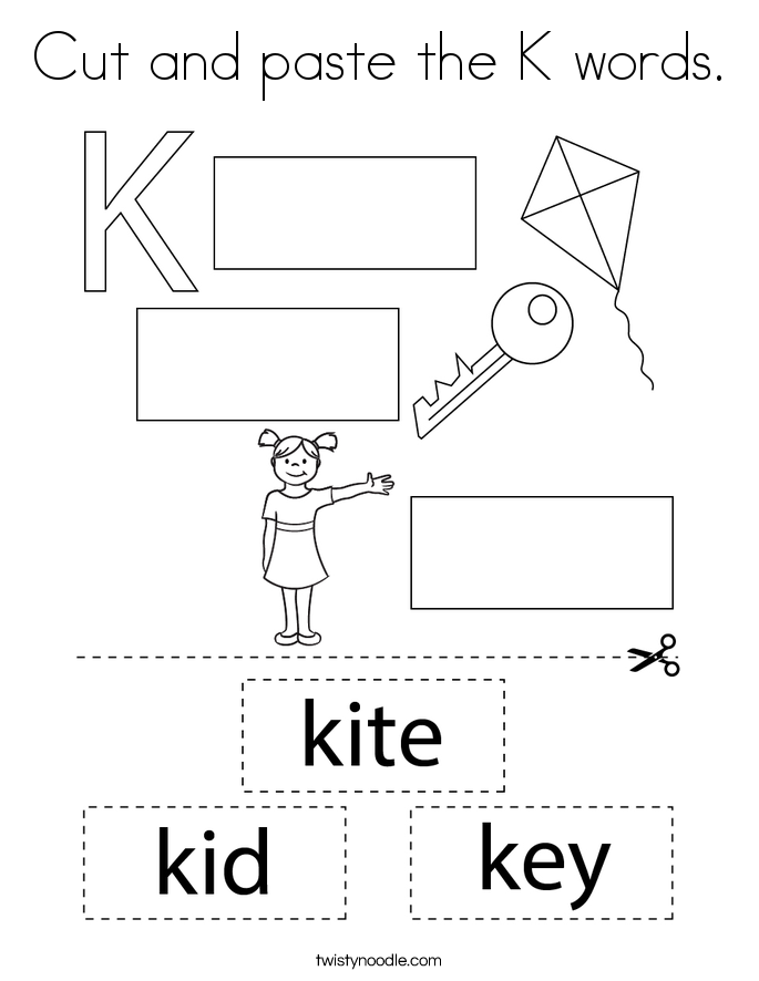 Cut and paste the K words. Coloring Page