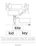 Cut and paste the K words. Worksheet