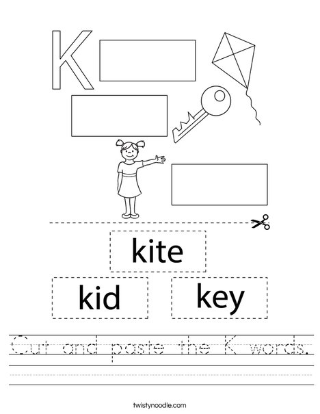cut and paste the k words worksheet twisty noodle