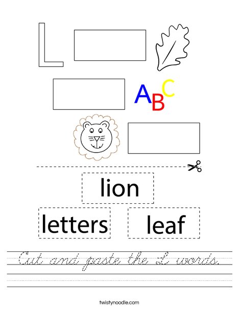 Cut and paste the L words. Worksheet