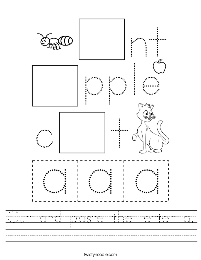 Cut and paste the letter a Worksheet - Twisty Noodle