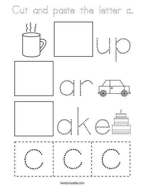cut and paste the letter c coloring page tracing twisty noodle