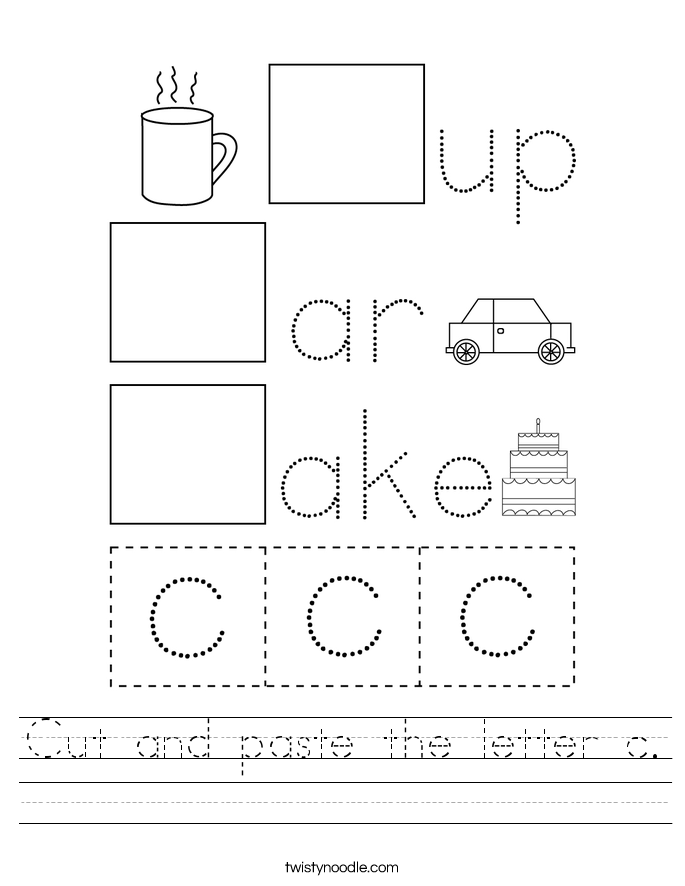 Cut and paste the letter c Worksheet - Twisty Noodle