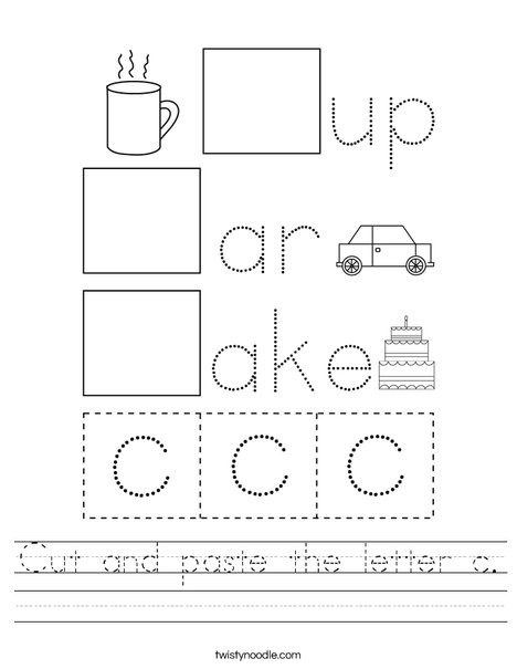 cut and paste the letter c worksheet twisty noodle