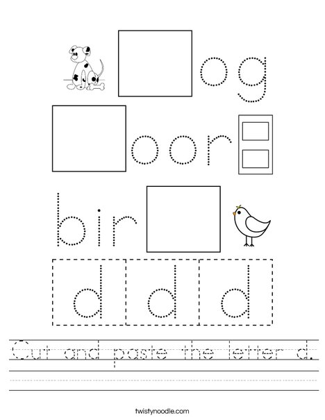 cut and paste the letter d worksheet twisty noodle