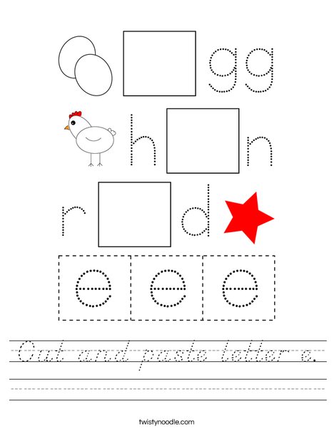 cut and paste letter e worksheet dnealian twisty noodle