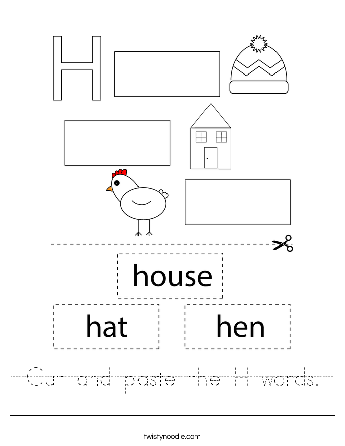 cut and paste the h words worksheet twisty noodle